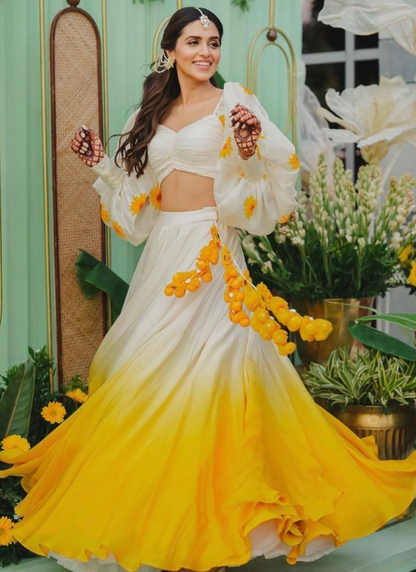 Haldi Special Yellow And White Georgette Lehenga Choli