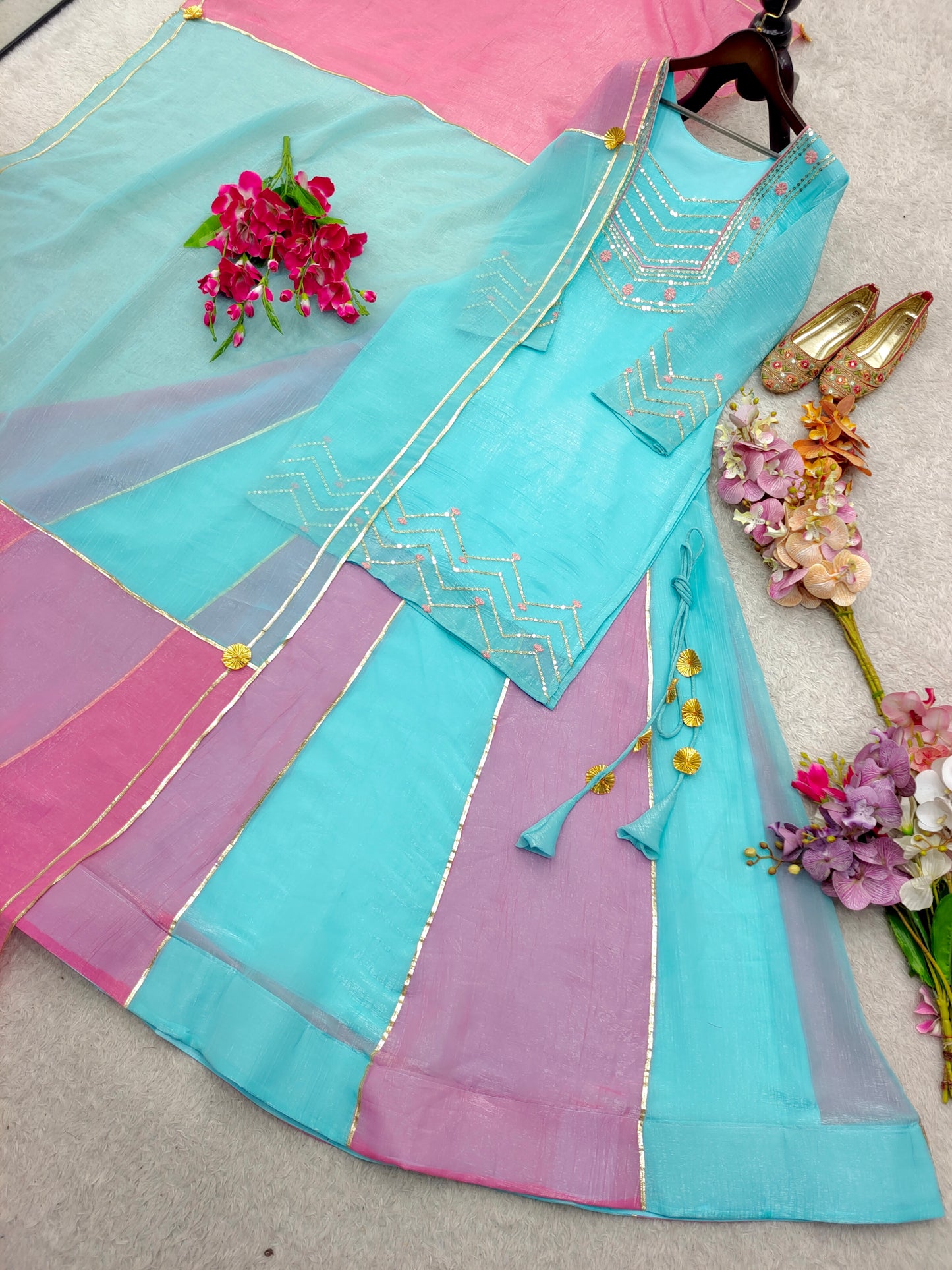 Launching New Designer Party Wear Look Heavy Currency Silk Top Lehenga & Dupatta Set