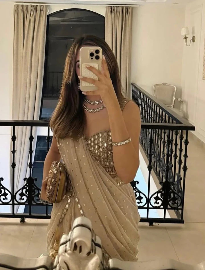Saree For Women | Pre Draped Party Wear Saree - Gold