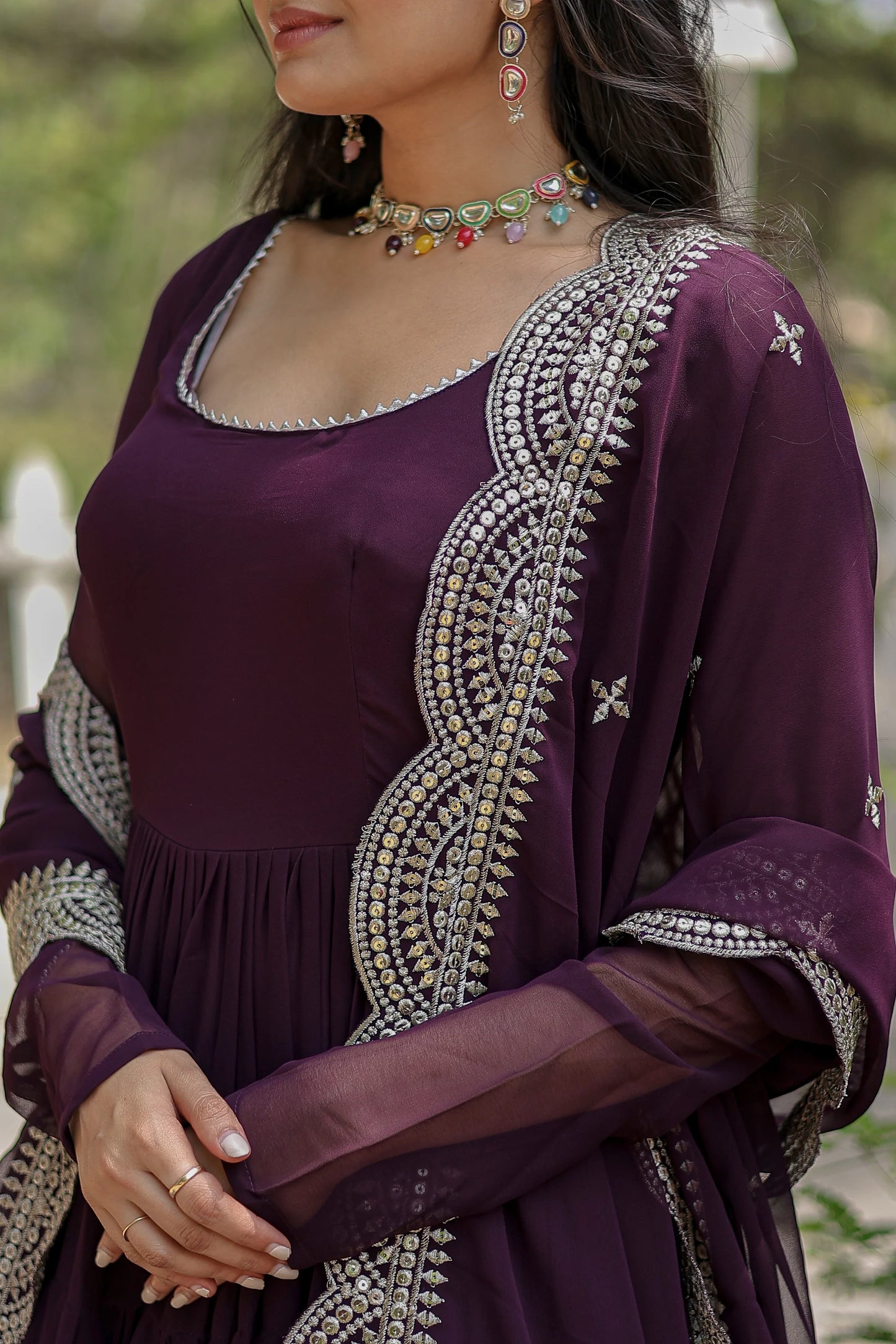 Wine Color Festival Special Sequins Embroidered Gown With Dupatta