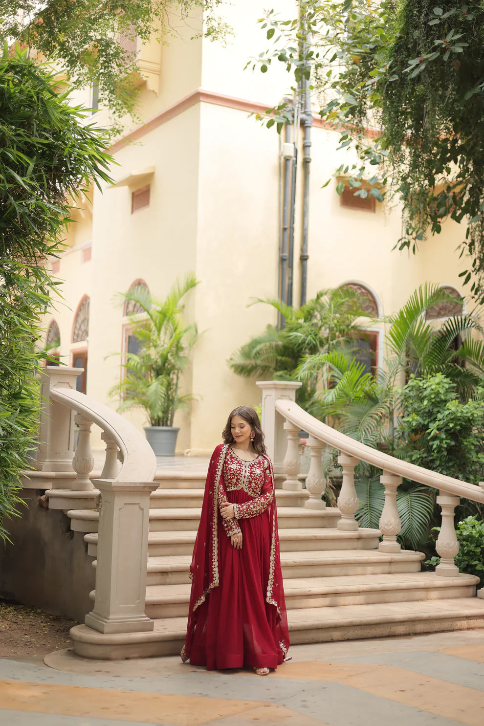 Maroon Festival Special Sequins Embroidered Gown With Dupatta