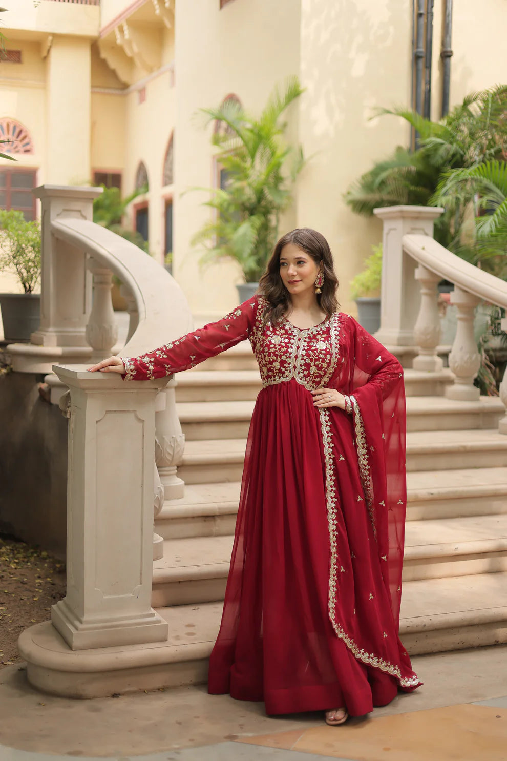 Maroon Festival Special Sequins Embroidered Gown With Dupatta
