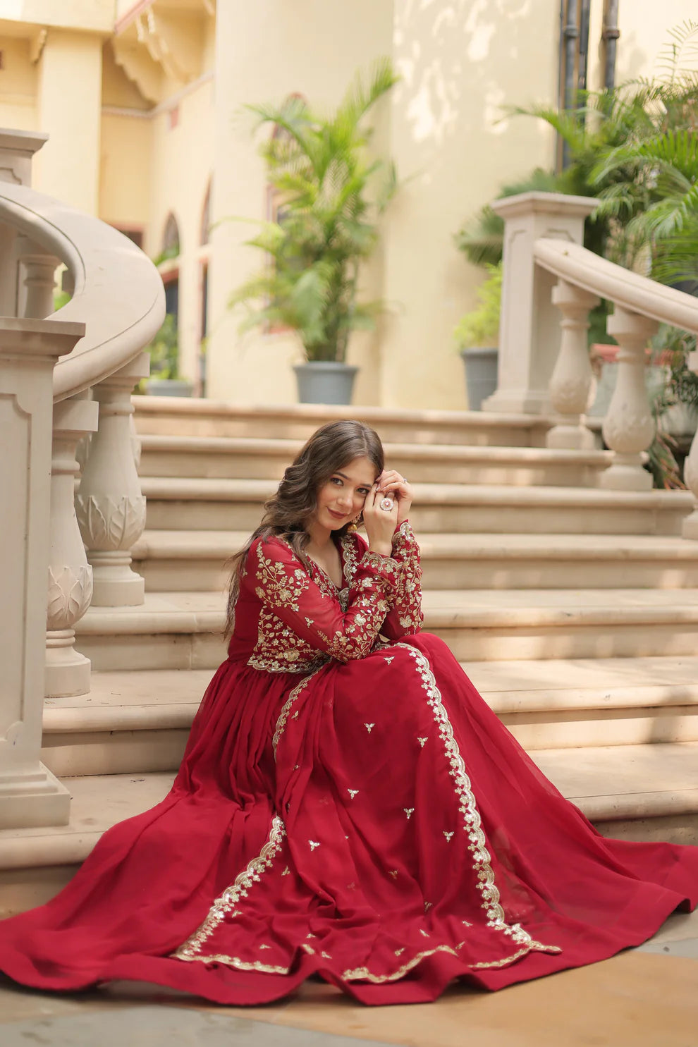 Maroon Festival Special Sequins Embroidered Gown With Dupatta