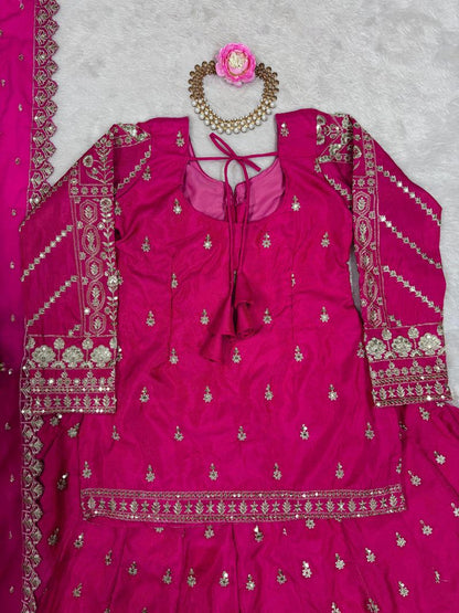 Rani silk thread with sequence embroidery work top lehenga with dupatta