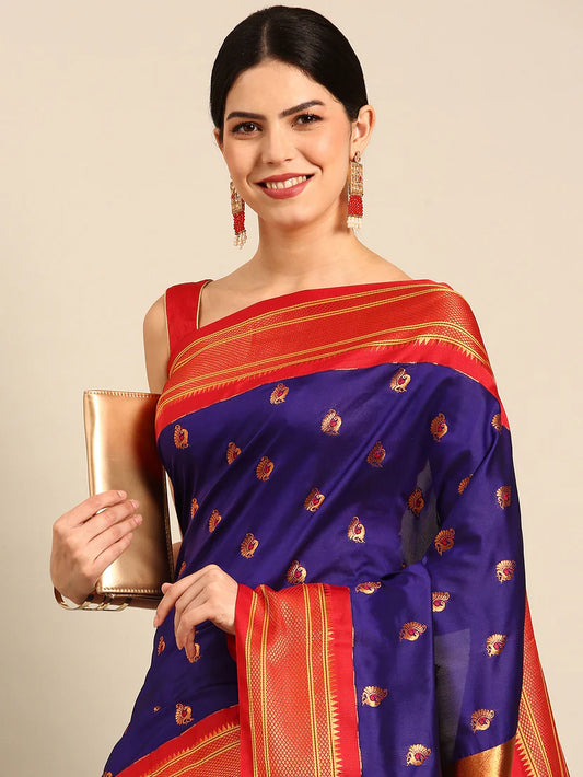 Paithani Saree Silk Blend | Big Peacock Meena Butti | Party Wear