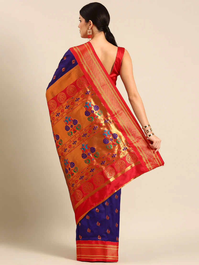 Paithani Saree Silk Blend | Big Peacock Meena Butti | Party Wear