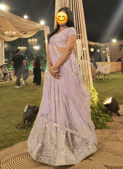 Zari Embroidered Work Georgette Light Lavender Lehenga