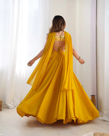Pure Soft Fox Georgette Yellow Most Trendy Padding Fabric Fully Flair Lehenga with Dupatta