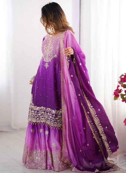 Purple Sequin Embroidered Chinon Silk Salwar Kameez With Dupatta