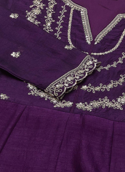 Purple Zari Embroidered Anarkali Trousers With Dupatta