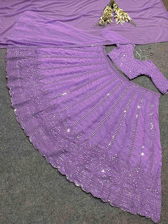 Women's Net Semi Stitched Lehenga Choli