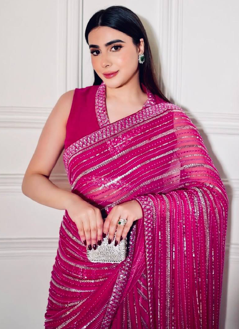 Sequence Work Designer Georgette Pink Saree With Blouse