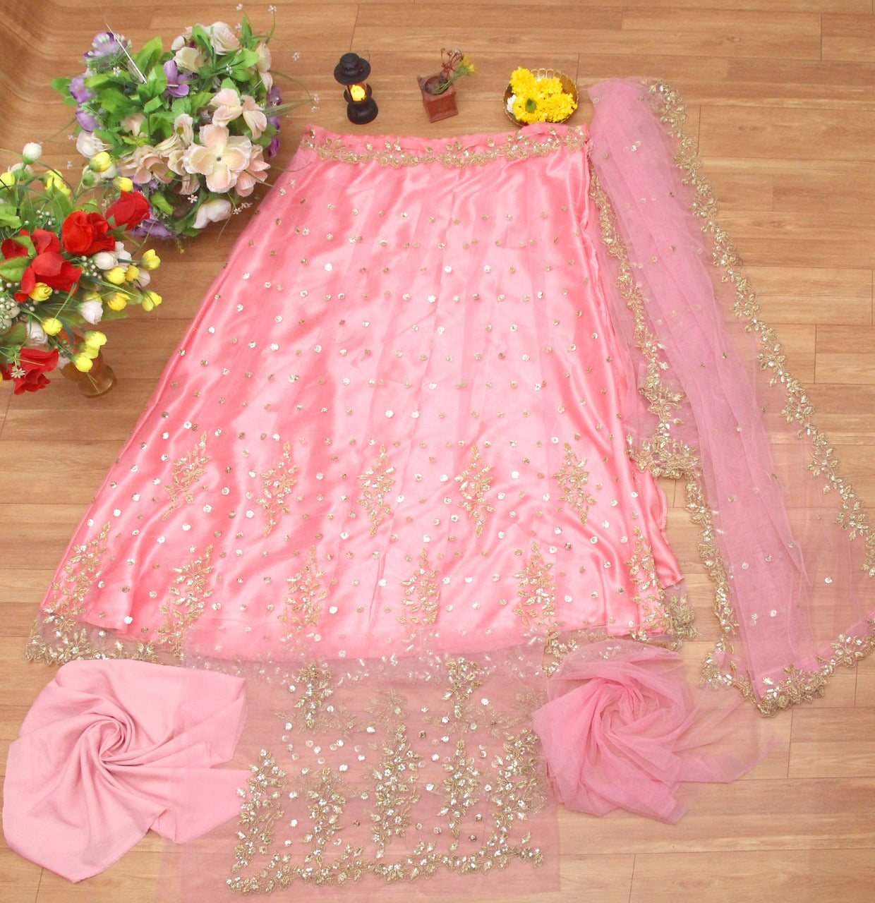 Latest Light Pink Color Sequin Work Lehenga