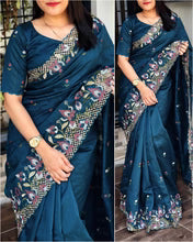 Slub Silk Emboridred n Cut Work Fancy Designer Saree