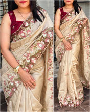 Slub Silk Emboridred n Cut Work Fancy Designer Saree