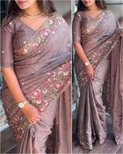 Slub Silk Emboridred n Cut Work Fancy Designer Saree