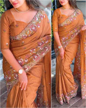 Slub Silk Emboridred n Cut Work Fancy Designer Saree