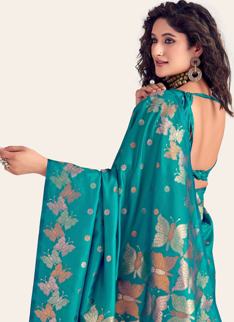 Zari Weaving Banarasi Silk Turquoise Blue Indian Saree