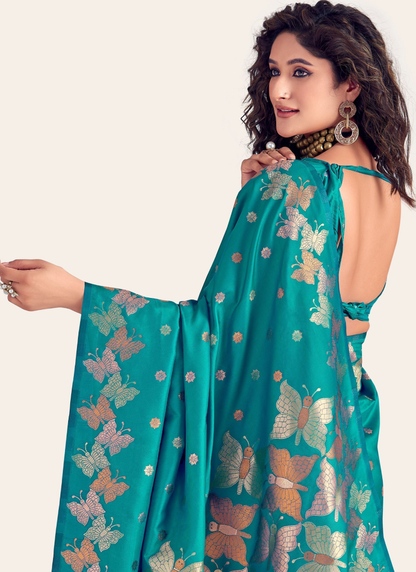 Zari Weaving Banarasi Silk Turquoise Blue Indian Saree