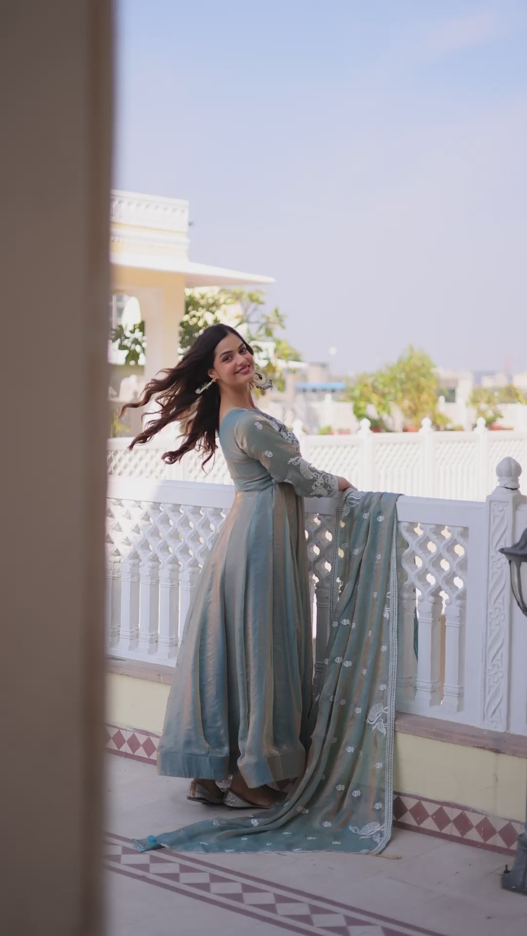Light Pink Zari Embroidered Fendi Silk Gown With Dupatta Set