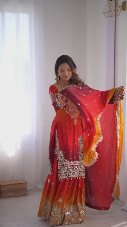 Red Coding Embroidered Work Silk Salwar Kameez For Women
