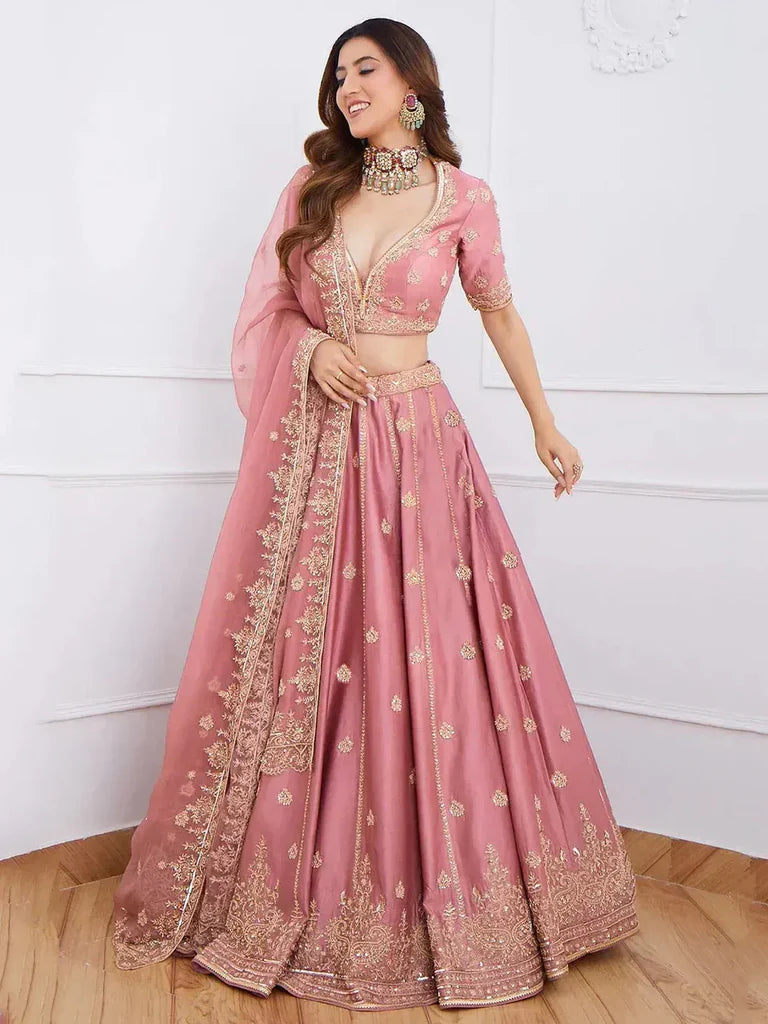 Gorgeous Pink Sequins Art Silk Lehenga Choli With Dupatta