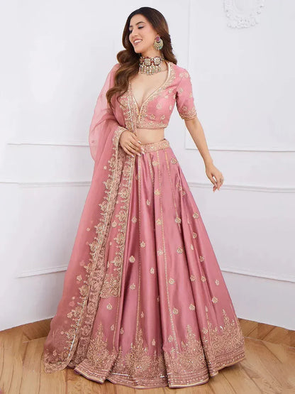 Gorgeous Pink Sequins Art Silk Lehenga Choli With Dupatta