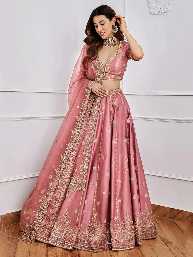 Gorgeous Pink Sequins Art Silk Lehenga Choli With Dupatta