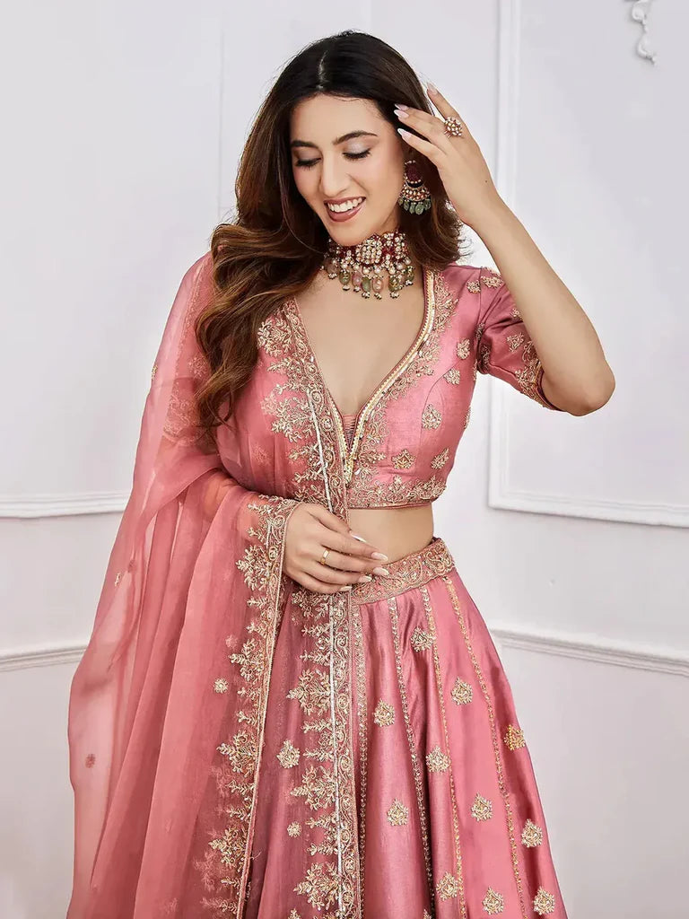 Gorgeous Pink Sequins Art Silk Lehenga Choli With Dupatta