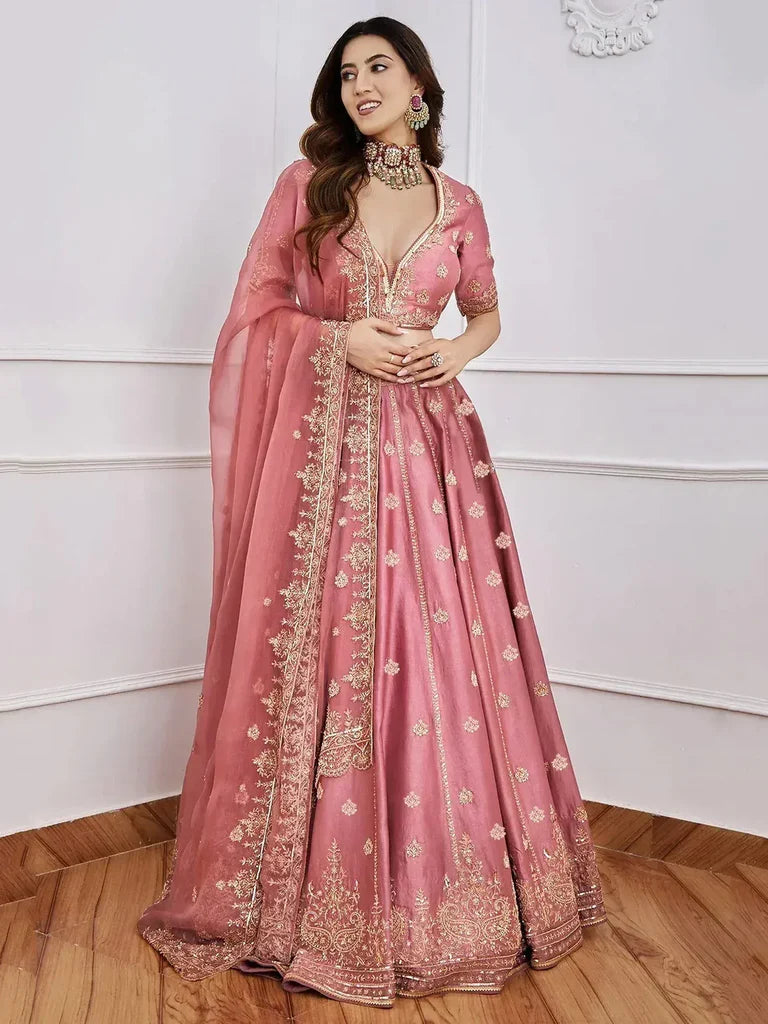 Gorgeous Pink Sequins Art Silk Lehenga Choli With Dupatta