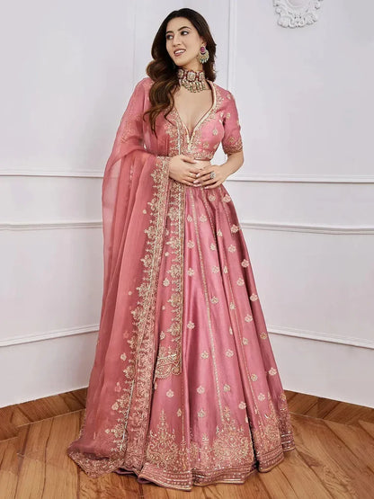 Gorgeous Pink Sequins Art Silk Lehenga Choli With Dupatta