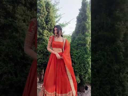 Zari Embroidered Georgette Bridesmaids Orange Lehenga Choli