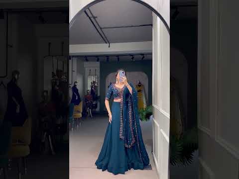 Navy Blue Georgette Lehenga With Thread Embroidered Blouse