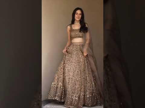 Soft Net Sequence Zari Embroidery Work Brown Lehenga