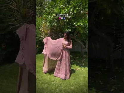 Georgette Lucknowi Sequence Work Brown Lehenga Choli