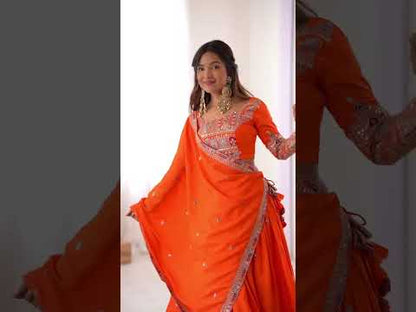 Silk Sequence Embroidery Work Orange Lehenga Choli With Dupatta