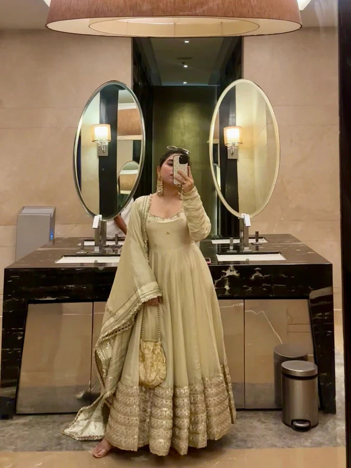 Beige Dress Festive Anarkali Suit Set