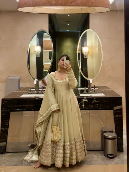 Beige Dress Festive Anarkali Suit Set