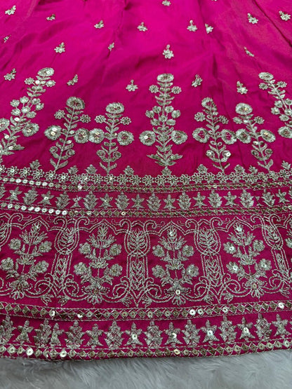 Rani silk thread with sequence embroidery work top lehenga with dupatta