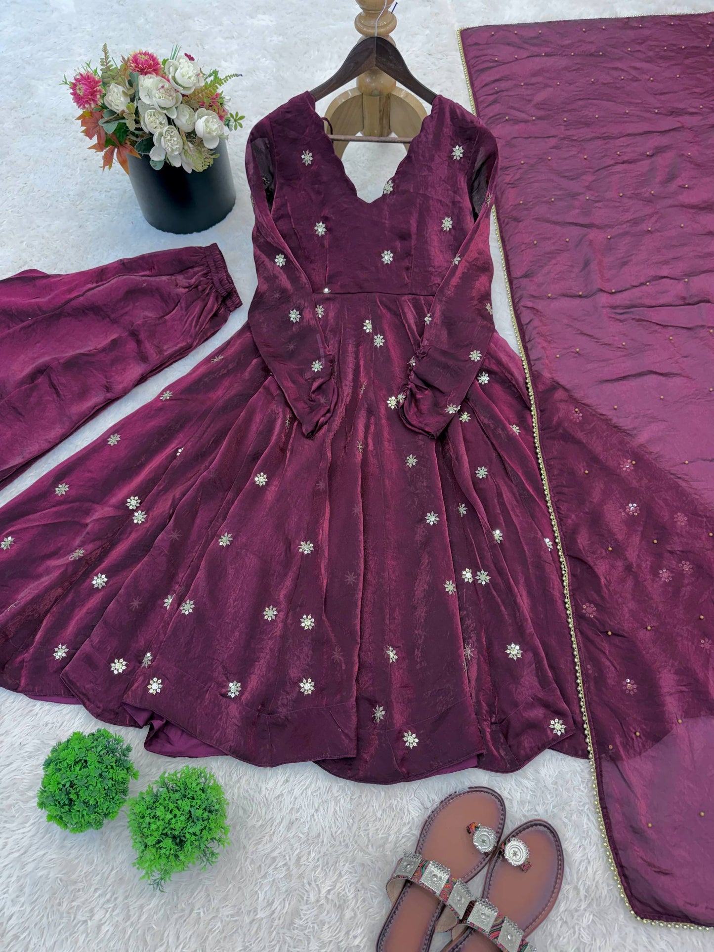 Purple Women Embroidered Anarkali Kurta Set