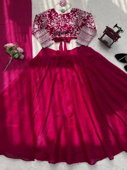 Rani Pink Embroidered Work Lehenga Choli Set