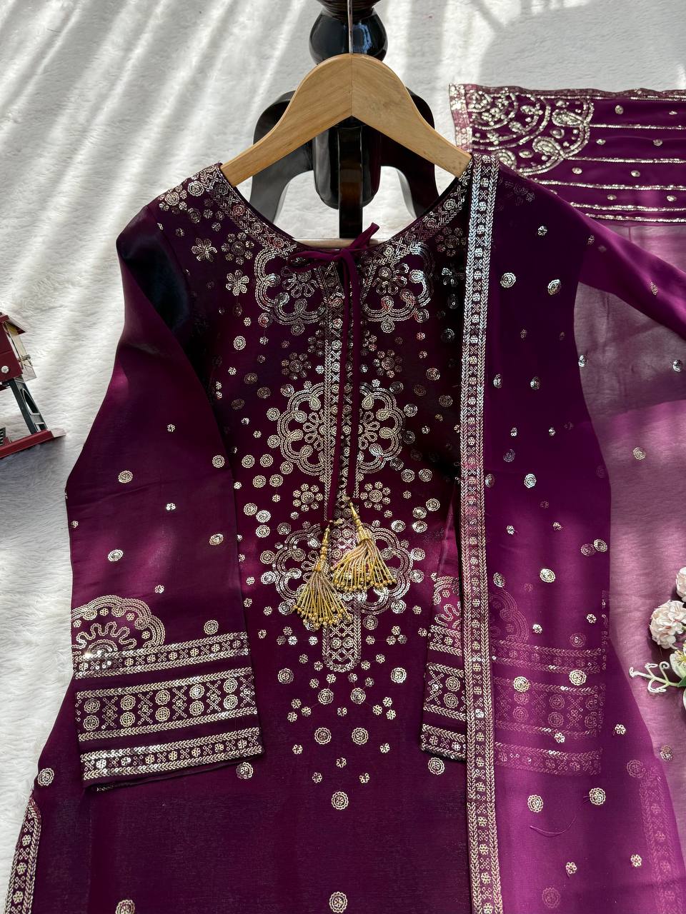 Deep Wine Embroidered Festive Suit Set