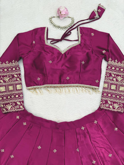 Royal Wine Embroidered Lehenga Choli Set