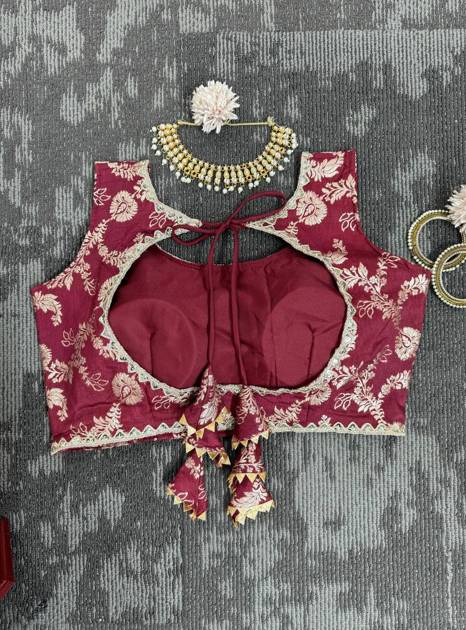 Ivory And Maroon Combination Lehenga Choli Set