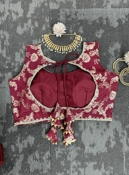 Ivory And Maroon Combination Lehenga Choli Set