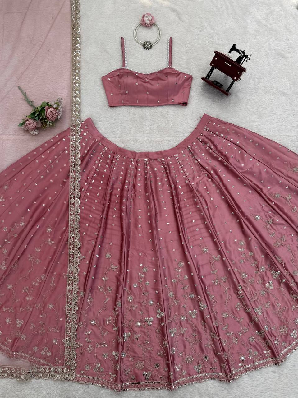 Blush Pink Embroidered Lehenga Choli Set
