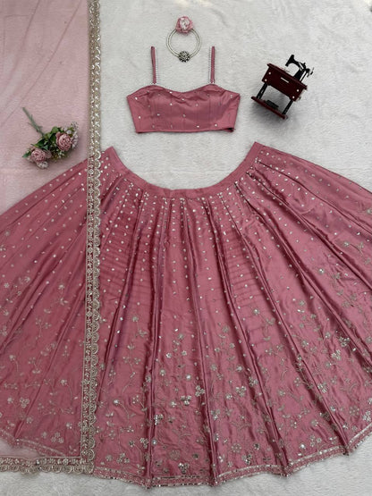 Blush Pink Embroidered Lehenga Choli Set