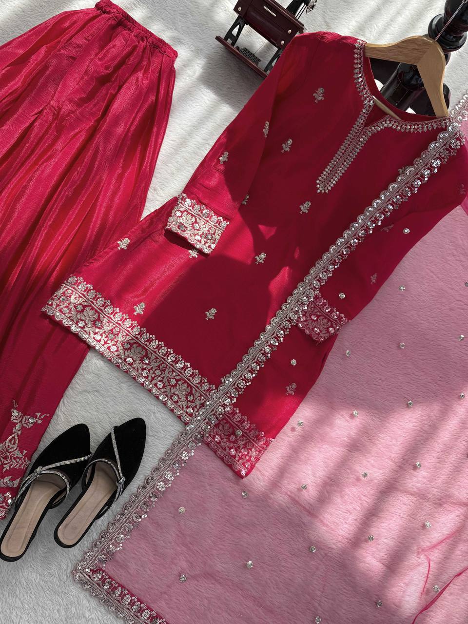 Maroon Embroidered Anarkali Lehenga Choli Set