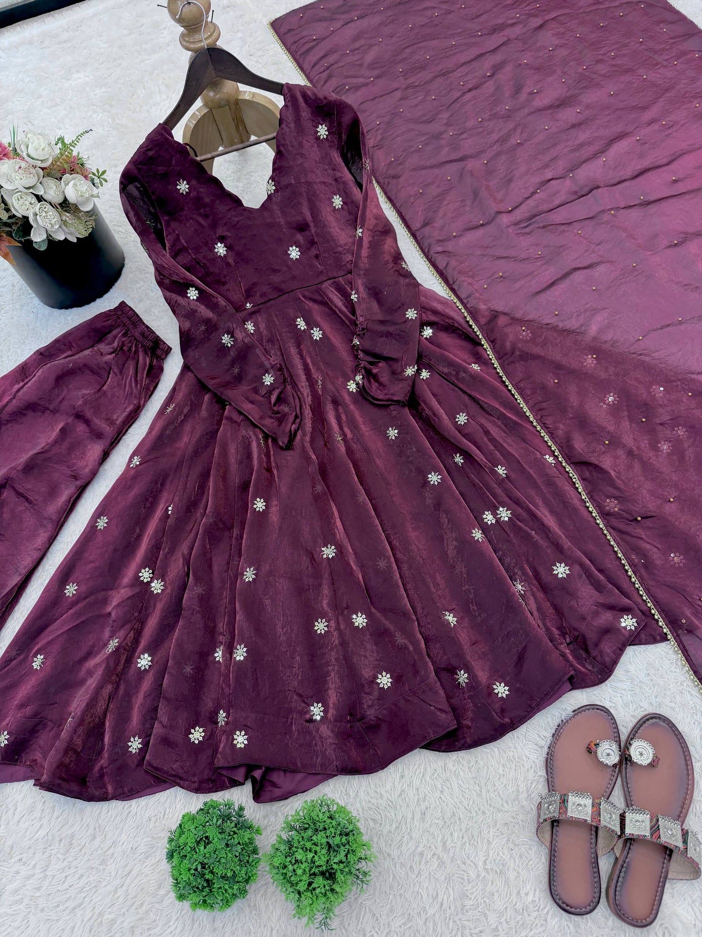 Purple Women Embroidered Anarkali Kurta Set