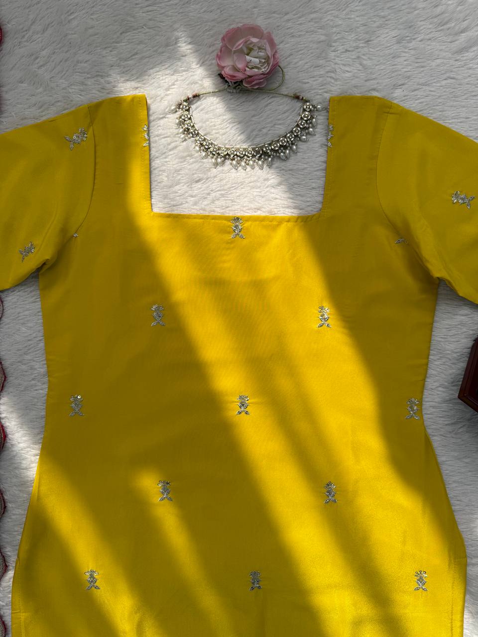 Saffron Yellow Natural Crepe Silk Thread and Sequence Work Sharara Set with Chinon Silk Dupatta